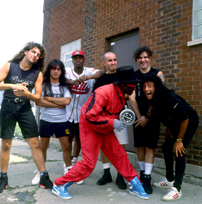 Anthrax and Public Enemy at a video shoot on 6/15/91  in Chicago, Il. (Paul Natkin/Image Direct)